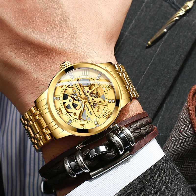 

hot sale Chronograph Luxury Gold Men's Watch Stainless Steel Chronograph Automatic Date watches men Business Quartz Watch for me