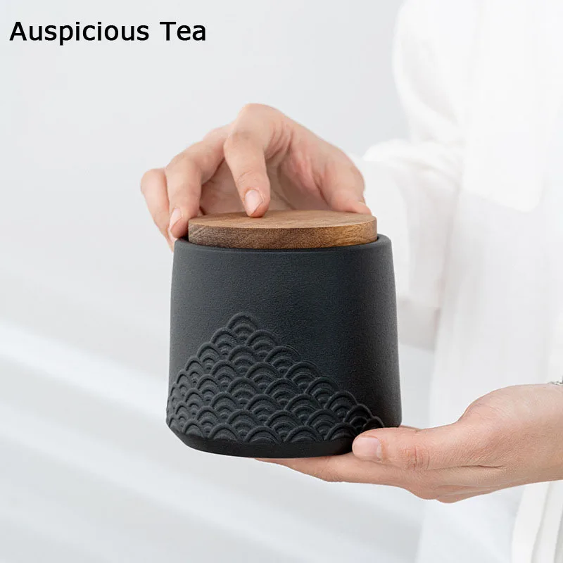 

Vintage Ceramic Tea Caddy Teaware Coarse Pottery Wave Sealed Pot Household Small Tea Tin Tea Storage Tea Container Tea Organizer