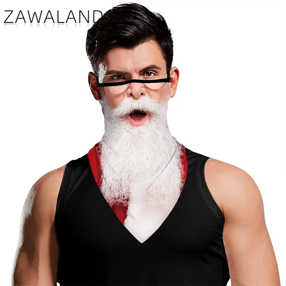 

Zawaland Outdoor Neck Scarves Christmas Party Multifunctional Bandana Fashion Beard Print Breathable Reusable Triangular Scarf
