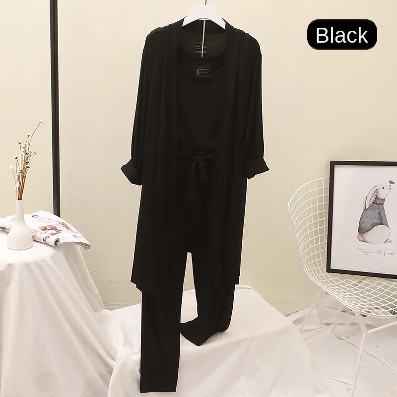 Модальные пижамные костюмы Женская домашняя одежда модный кардиган богини + топ