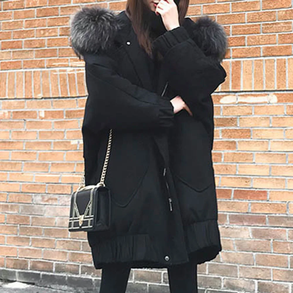 

4XL Black Oversize Cotton Padded Jacket Women Faux Fur Collar Winter Coat Hooded Plus Size Korean Style Fashion Outwear