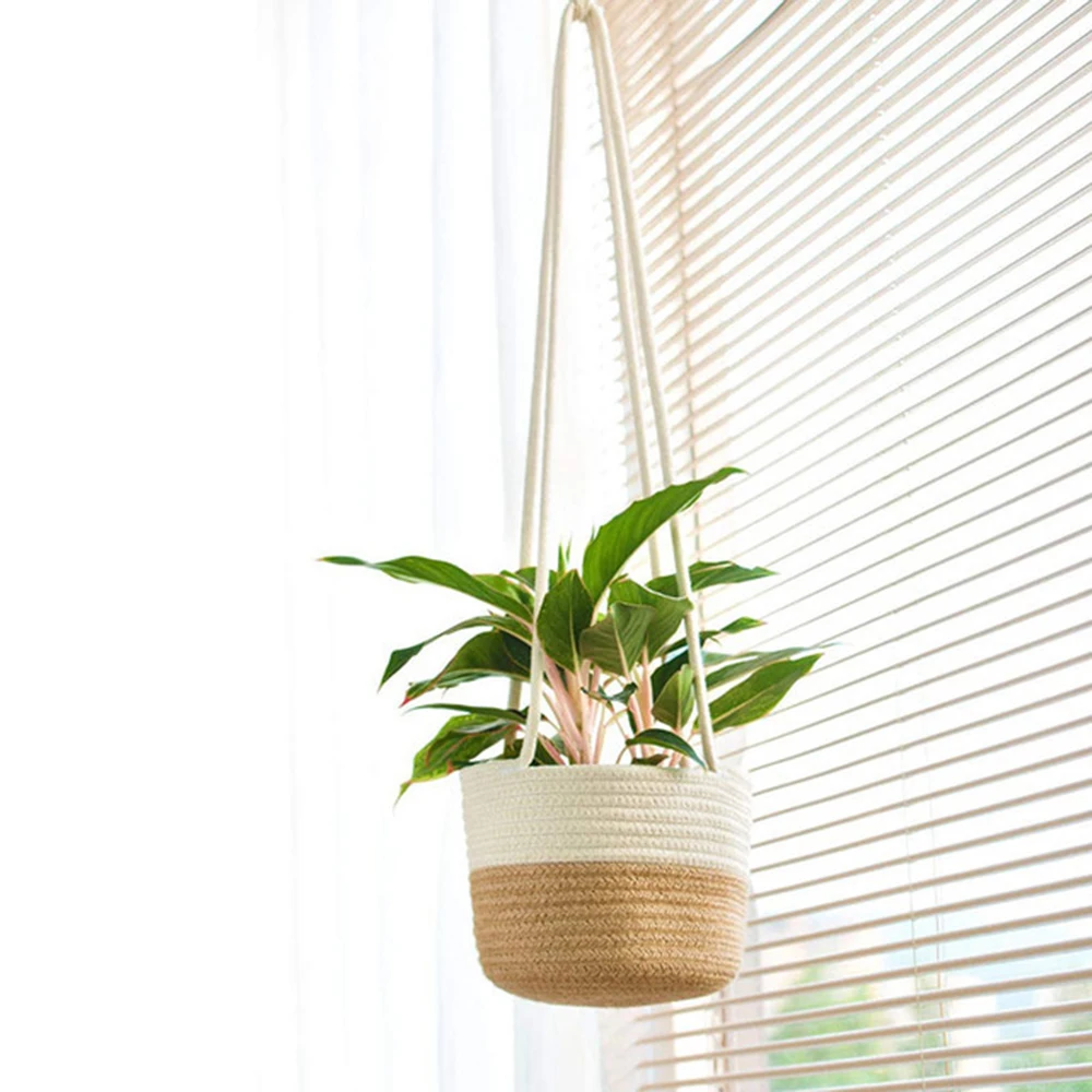 

Garden Plant Storage Basket Jute Rope Hanging Planter Woven Indoor Outdoor Flower Pot Holder Macrame Plant Hangers Home Decor