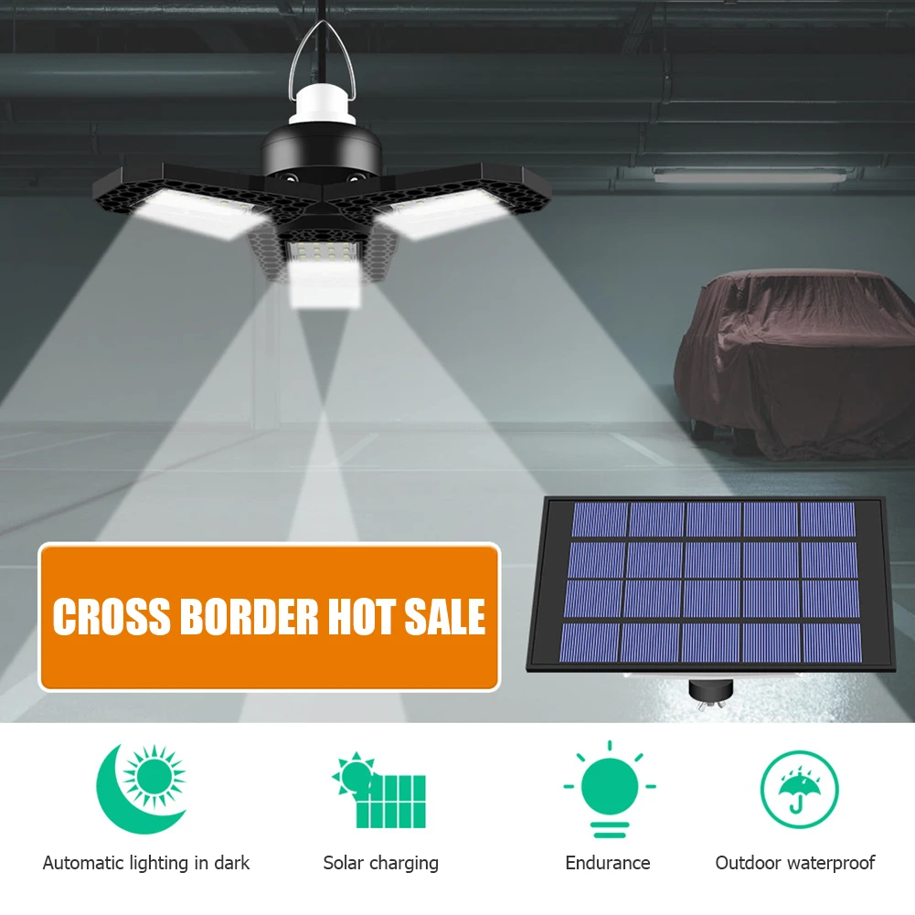 120LED Solar LED Garage Light Waterproof Three-Leaf Workshop Strong Heat Dissipation Ceiling Lamp Energy Saving Night | Лампы и