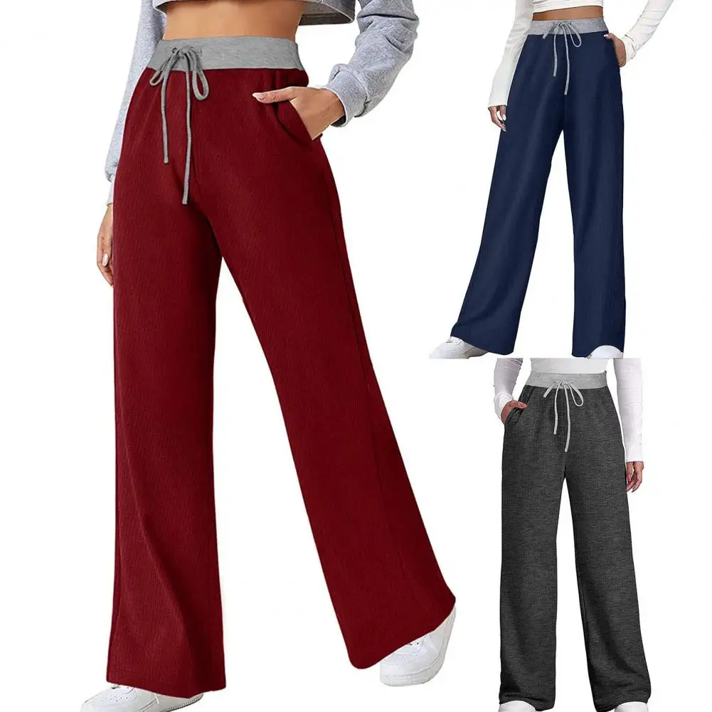 

Skin-friendly Sweatpants Elastic Waist Drawstring Fabulous Casual Women Pants Cotton Blend Solid Color Comfy Lady Trousers