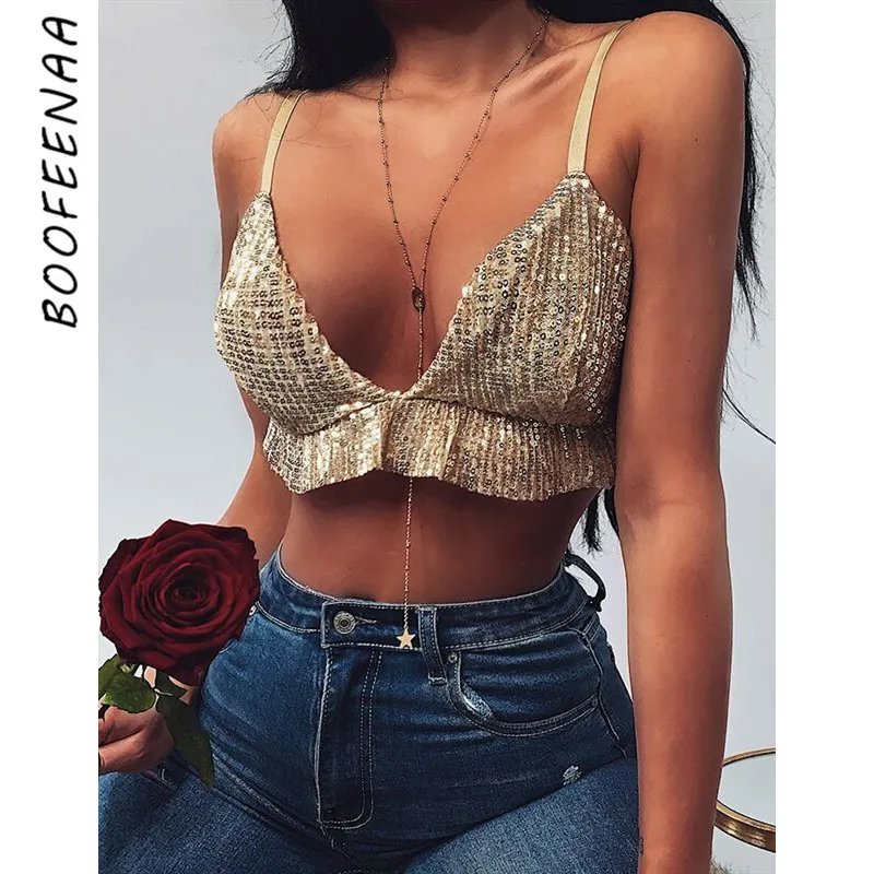 Женский укороченный топ на бретельках BOOFEENAA пляжные вечерние клубный Топ