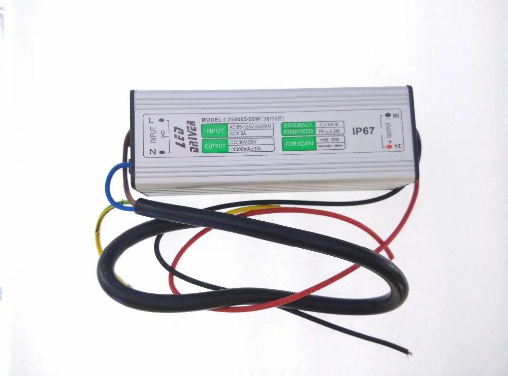 

High quality led driver DC30-36V 50w 1500mA led power supply floodlight driver (10 series 5 parallel) waterproof IP65 free ship