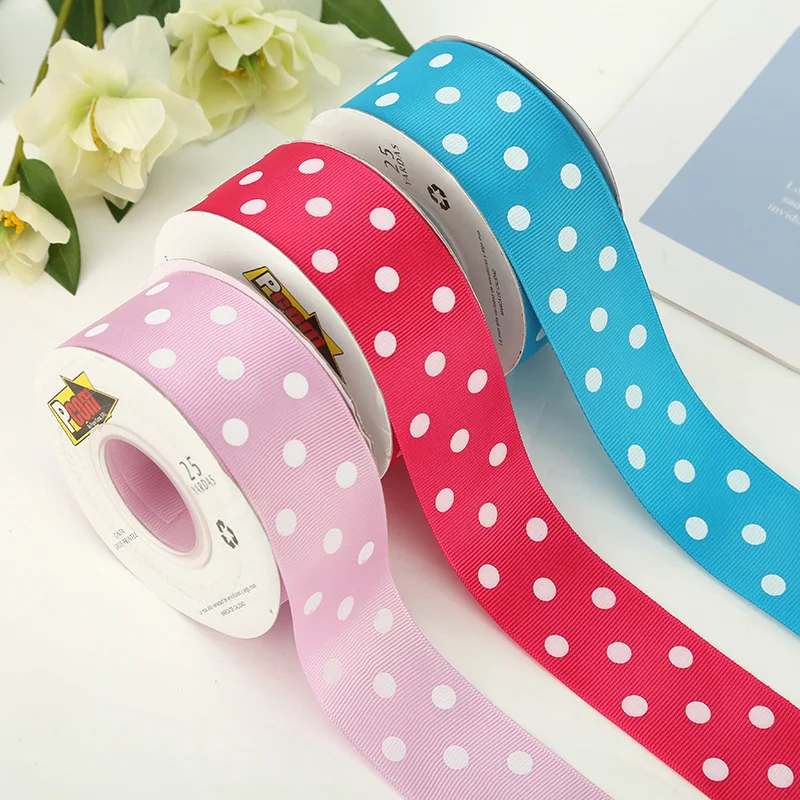 

5 yard 9mm 16mm 22mm 38mm Ribbon Wedding Decoration Printing Dots Grosgrain Ribbon Gift Wrapping Hair Bows DIY Christmas Ribbon