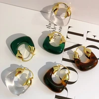2021 summer resin metallic jelly earrings gold plated transparent resin hoop earrings for women girls trendy jewelry gift