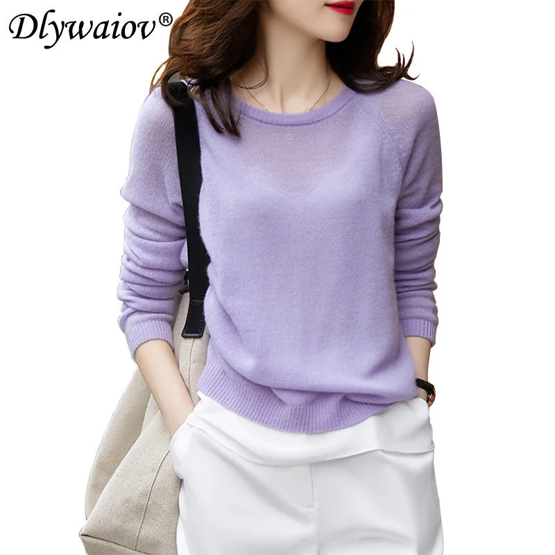 

O-neck Pullover knitted sweater Loose Woman Tops 2020 Solid thin sweater Female Autumn Winter Sweater Women Ladies sweater femme