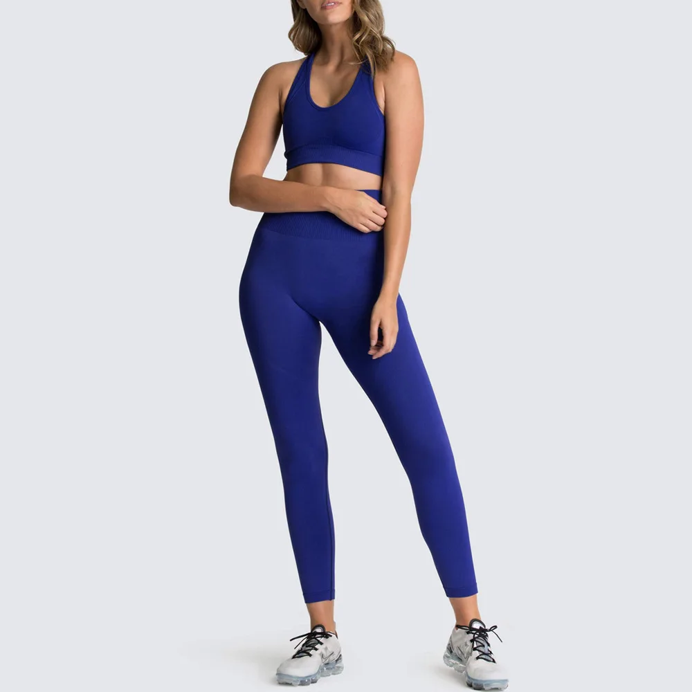 

New Ins Celebrate Fashion Seamless Knitted Hips Sports Suit High Quality Fitness GYM Bra Vest Suit Tights 2 Piece Outfits Women