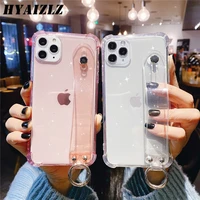 airbag shockproof phone case for iphone 13 12 mini 11 pro max xs xr 6s 7 8 plus se 2020 wrist strap clear soft bling back cover