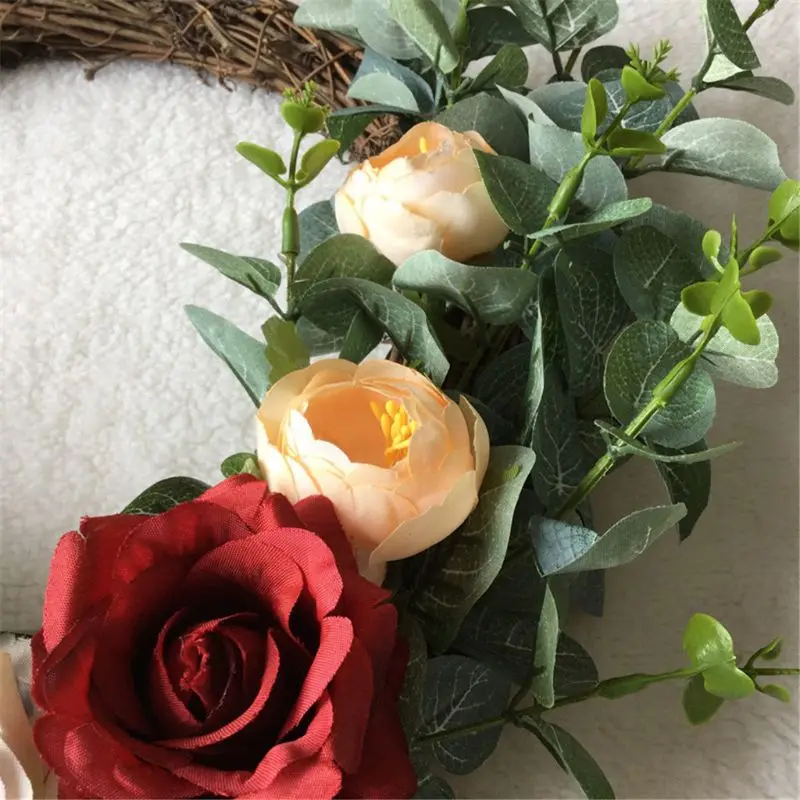 

Artificial Mixed color Rose Flowers Wreath Spring Wreath Outdoor for front Door Dropshipping