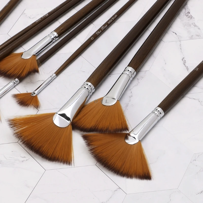

9Pcs Fan Shape Brush Painting Pen Set Nylon Hair Acrylic Watercolor Art Supplies