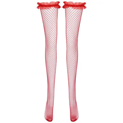 Чулки женские/мужские длинные в сеточку, пикантное нижнее белье, прозрачные сетчатые высокие носки, трансвестит в стиле Сисси, шелковые чулки до бедра с оборками