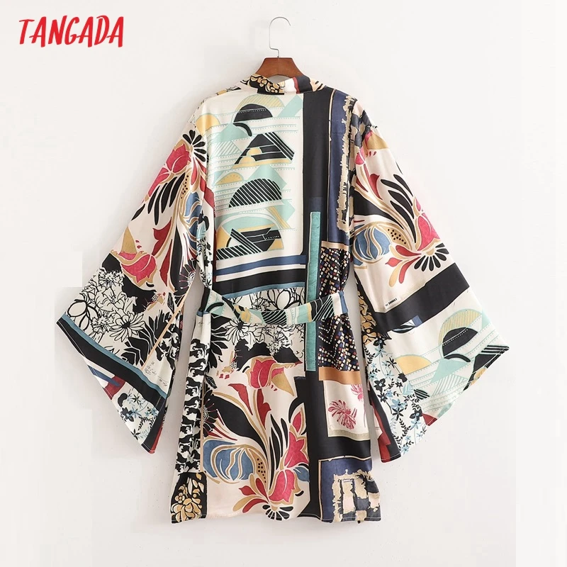 

Tangada 2021 Women Oversized Flower Print Kimono Blouse with Slash Chic Female Casual Lady Shirt Blusas Femininas 1D134