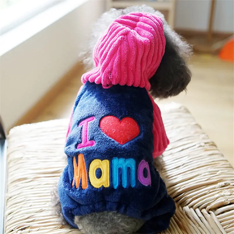 

Papa Mama Four-legged Dog Hoodies Pink Embroidered Dog Sweater Winter Coral Fleece Keep Warm Dogs Clothes Mom Pet Stuff Chihuaha