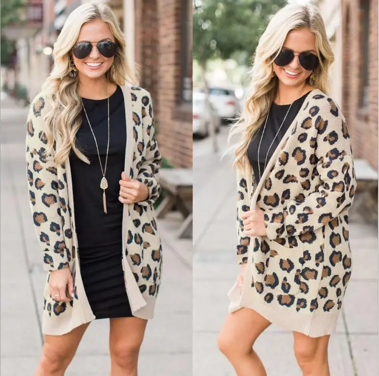 Long Leopard Cardigan Women'S Sleeve Autumn Winter Sweaters Fashion 2019 Women Coat |