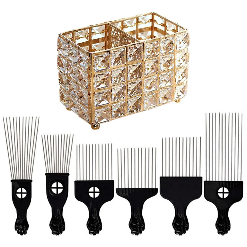 

6 шт. широкозубная щетка, расческа, вилка, щетка для волос, щетка для волос и 1 шт., две ячейки, держатель для кисти для макияжа из хрустального ...