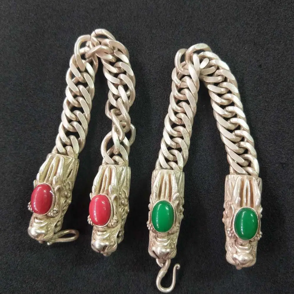 Очаровательный античный красный и зеленый рубиновый нефритовый двойной дракон