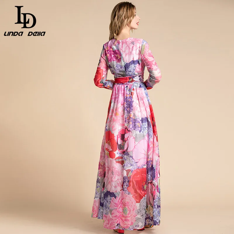Женское длинное платье LD LINDA DELLA летнее Шифоновое Платье макси с длинным рукавом и