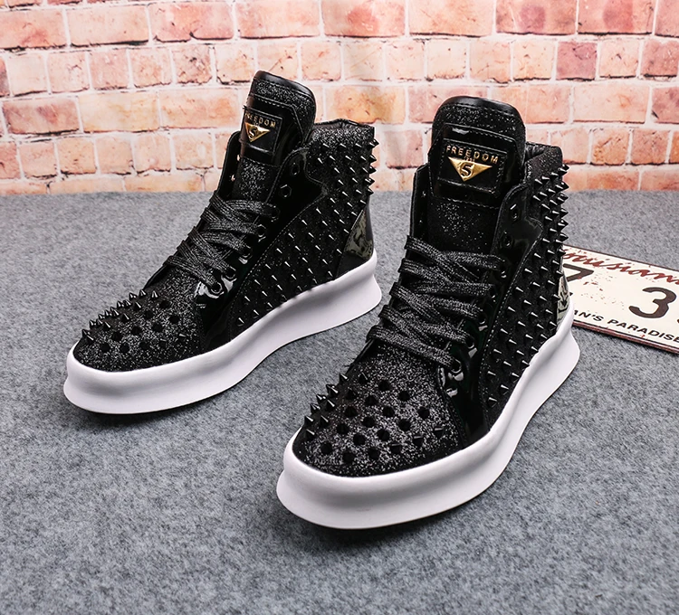 Luxury rivet designer sneakers men's shoes high-top gold red light sole casual platform zapatillas hombre punk | Обувь