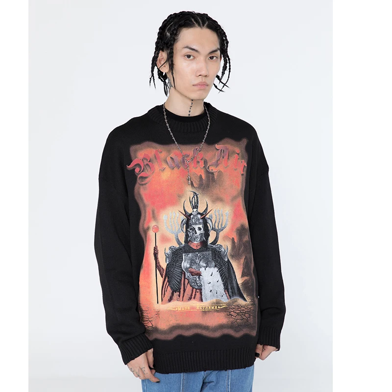 Вязаный свитер в стиле хип-хоп уличная одежда Харадзюку пуловер с принтом