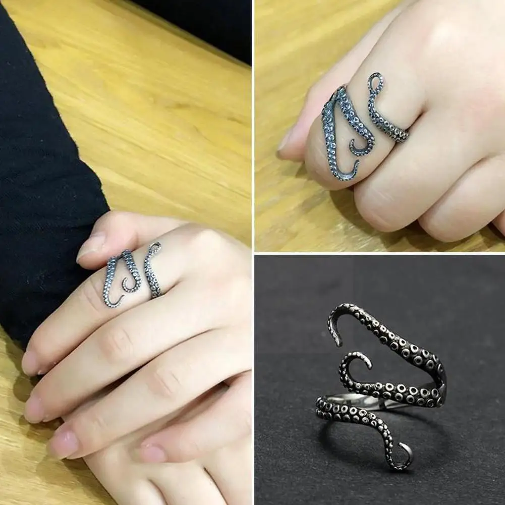 

Steel Octopus Ring Gothic Deep Sea Squid Finger Rings Gift Adjustable Tentacles Punk Jewelry Size Opened S5e1
