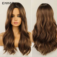 emmor womens natural long wavy wigs synthetic ombre brown blonde wig heat resistant fiber daily cosplay party wave hair wig
