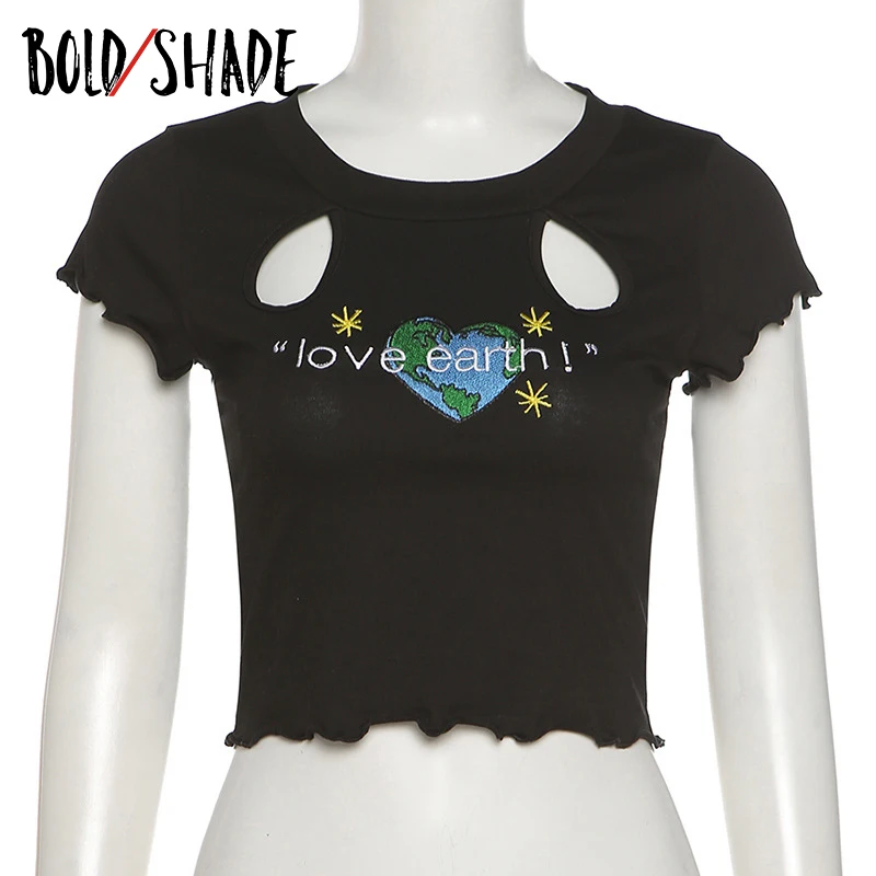 

Bold Shade 90s Casual Women Black Tee Shirts Letter Embroidery Backless Sexy Skinny T-shirt Indie Street Style Cropped Tops 2021
