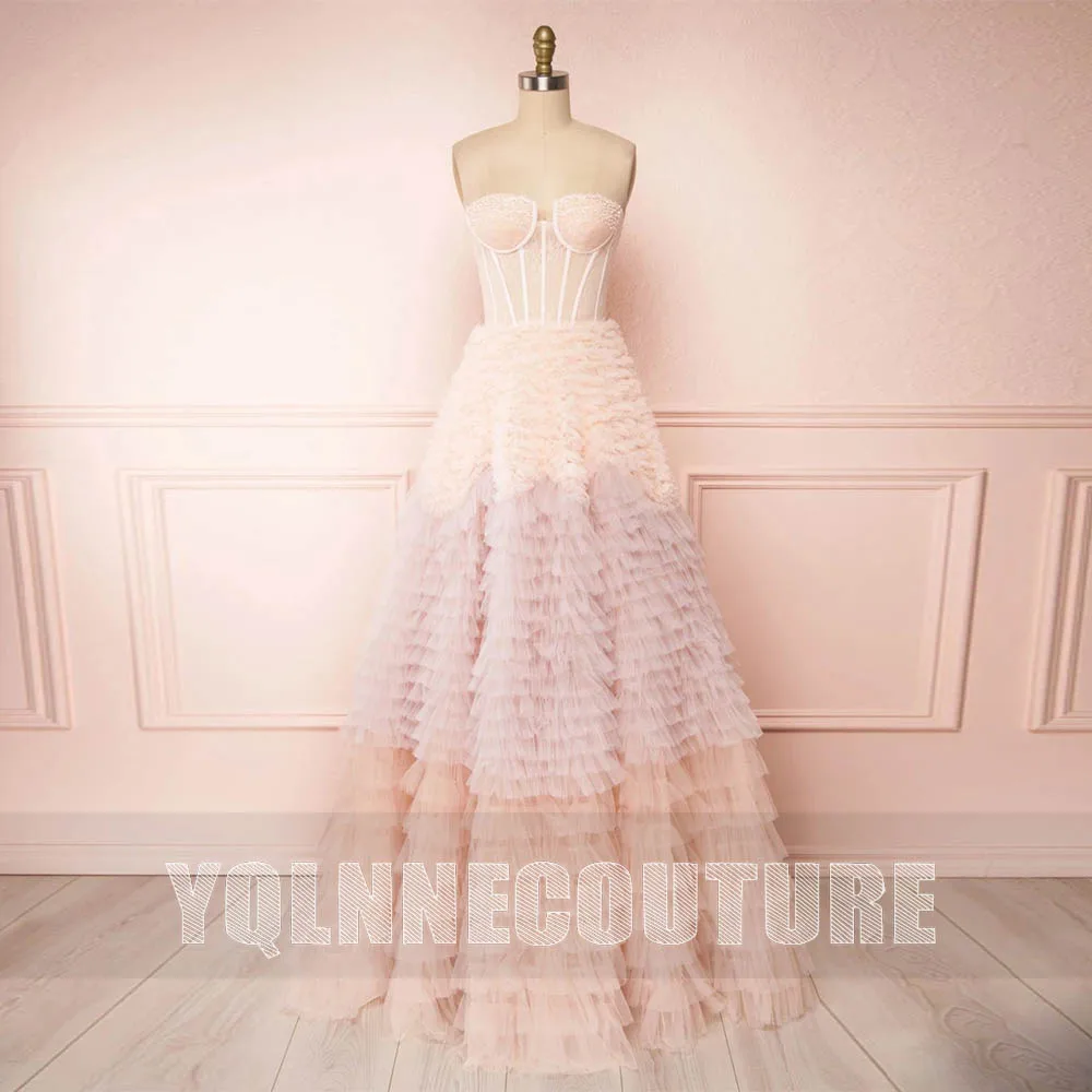 

YQLNNE Sweet Sweetheart Tulle Ruffles Evening Dresses Beading Corset Cupcake Ball Gown Wedding Party Dress