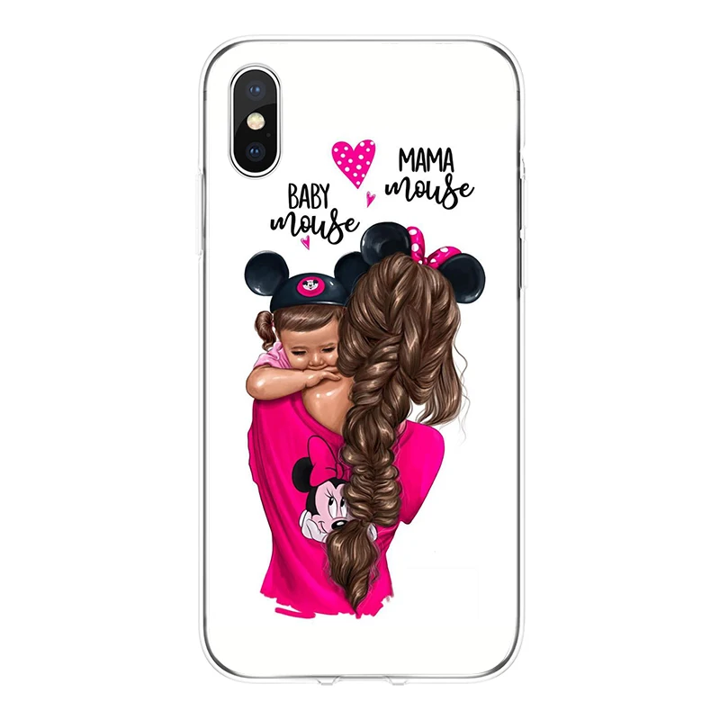 Fashion Black Brown Hair Baby Mom Girl Cover Soft Silicone Phone Case For iPhone 5 5C 5S SE 6 6plus 7 7plus 8 8plus X XR XS Max | Мобильные