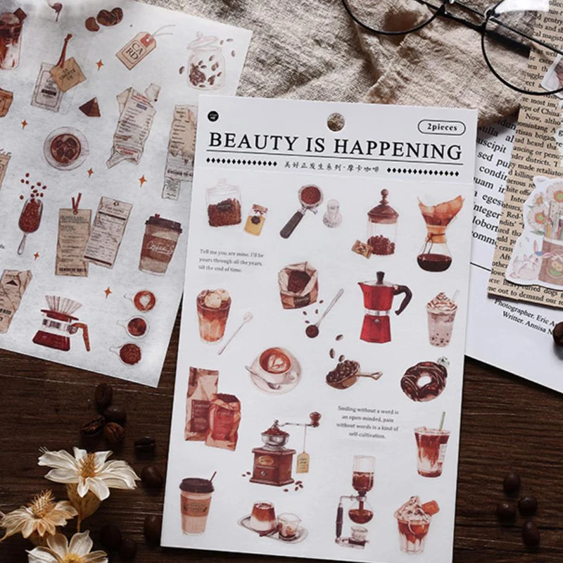 

2 sheets Coffee Arts Flowers Life DIY Washi Paper Stickers Decoration