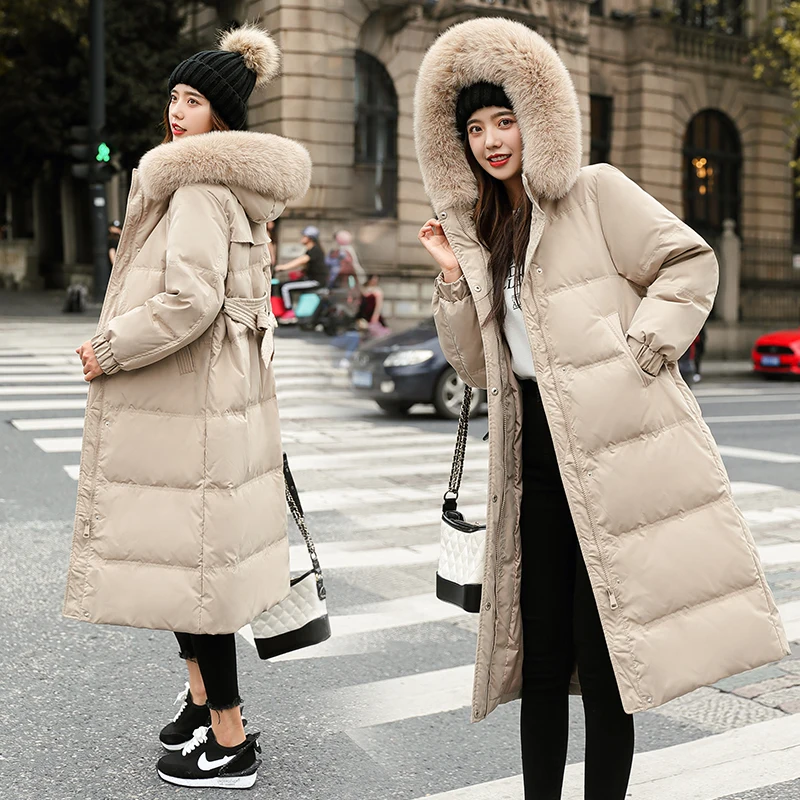 

2021 Winter Long Jacket For Women Oversized Hooded Solid Overcoat Female With Fur Collar Plus Size Casual Women's Coat
