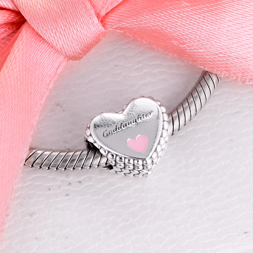 

New Charms 925 Silver Original Fit Pandora Bracelets Sterling Silver Goddaughter Heart Charm Beads for diy Women Jewelry