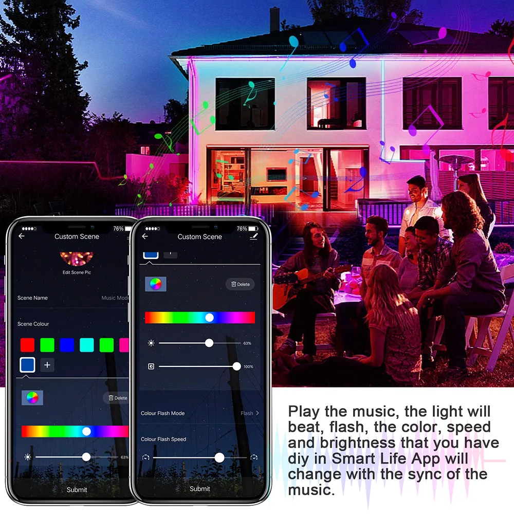 

Music Light Strip Water-Proof Moisture-Proof Colorful Changing Light Strip With Remote Control & Built-In MEMS Microphone