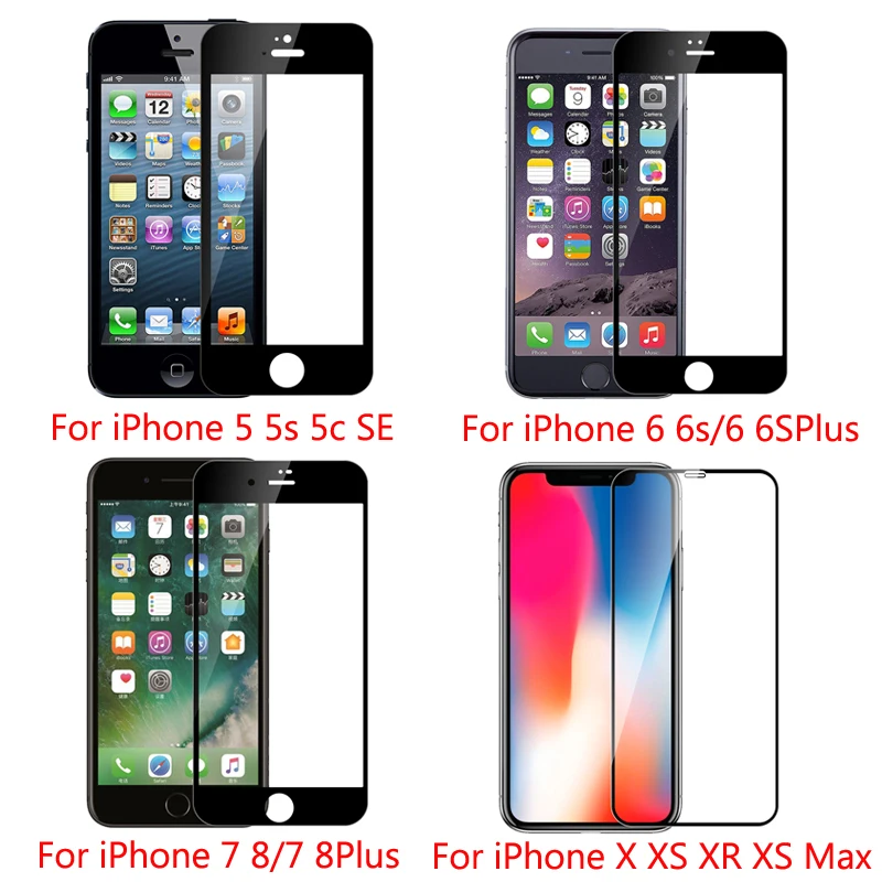 Закаленное стекло с полным покрытием для iPhone XS Max XR X защитная пленка экрана 6 6s 7 8