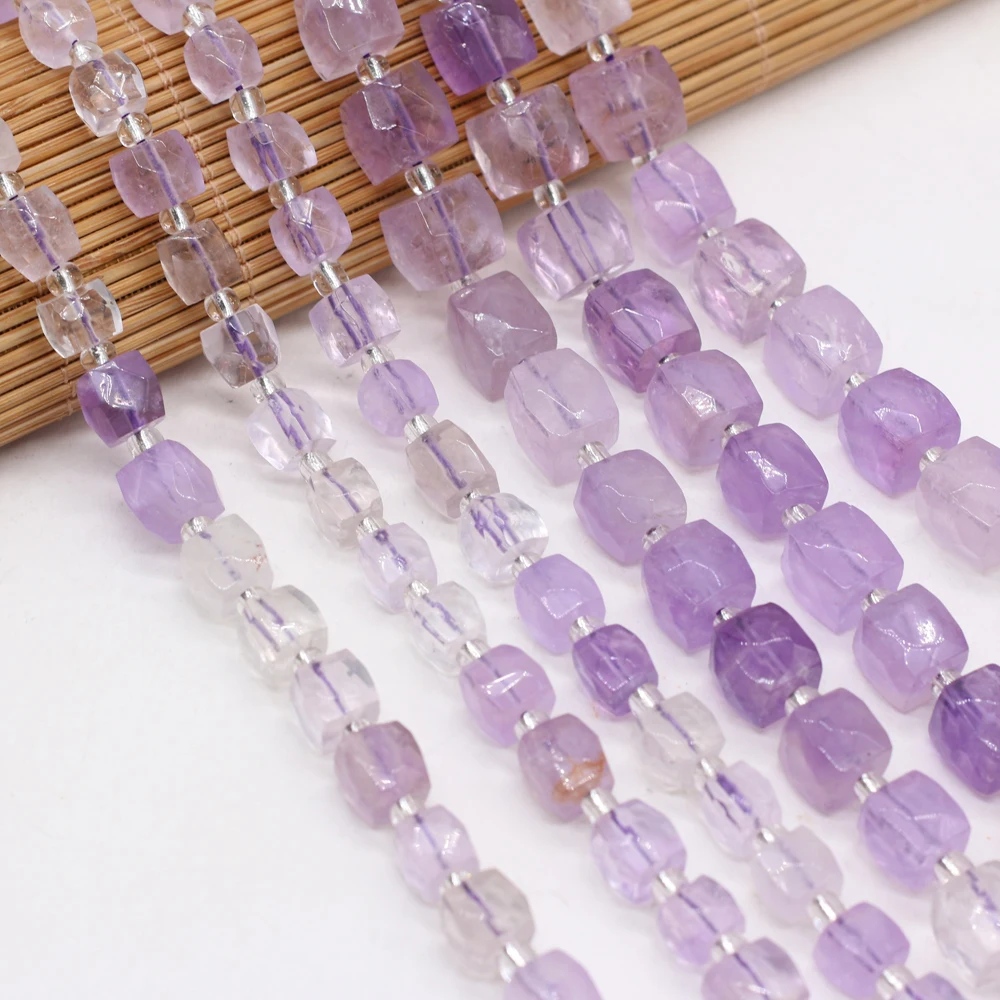 

Pure Natural Semi-precious Stones Rectangular Amethyst Lady Beaded DIY Necklace Bracelet Gift Making Wholesale Size 8-9mm