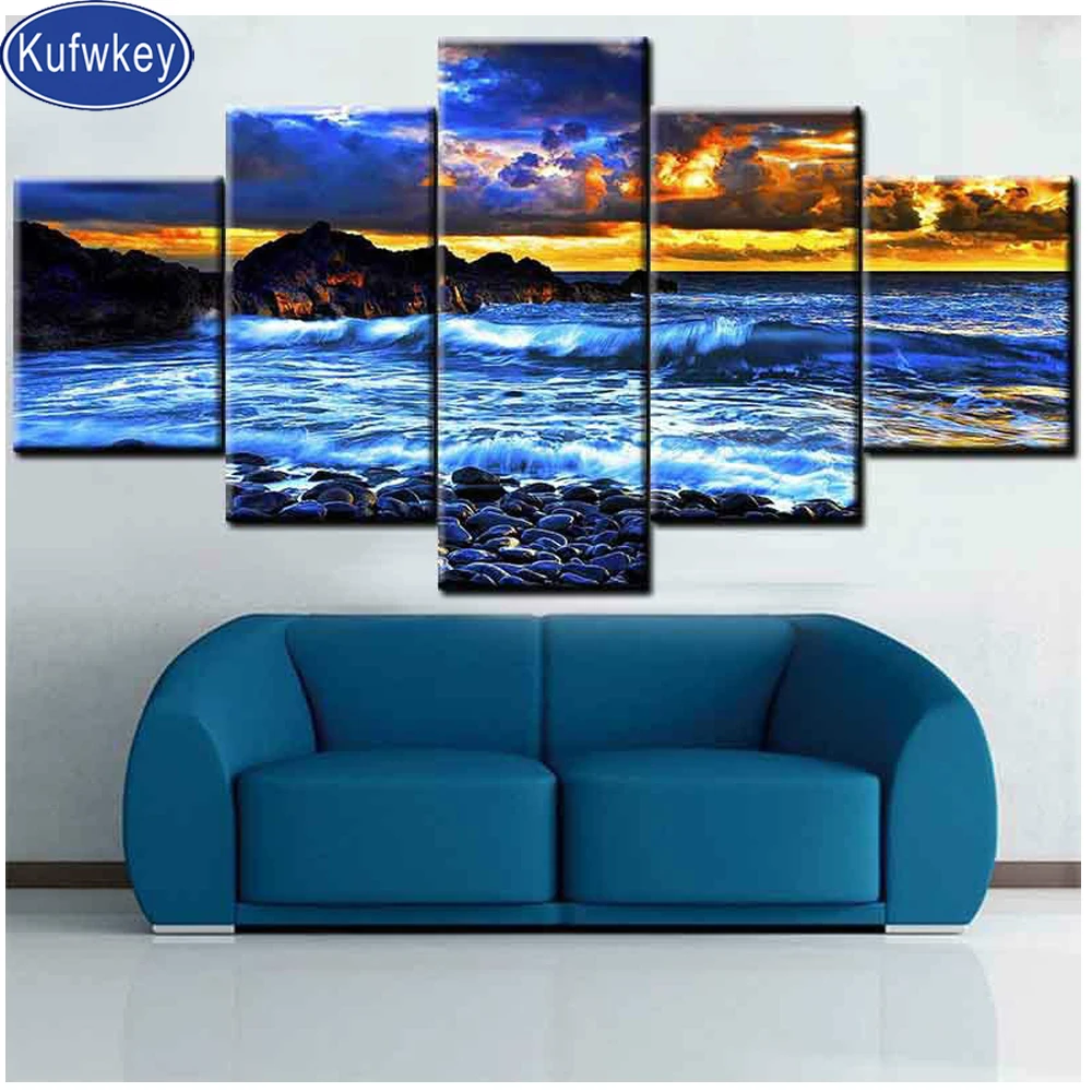 

Алмазная живопись, мозаичные узоры, полноразмерная круглая/квадратная Пейзаж С закатом, 5 шт., вышивка 5D, алмазная живопись своими руками