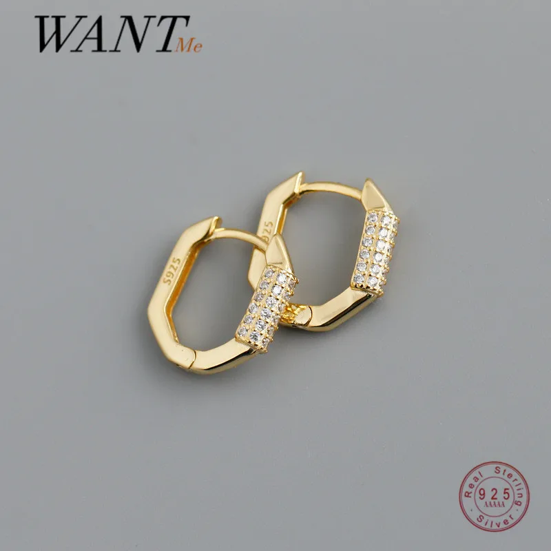 

WANTME Real 925 Sterling Silver Luxury Pave Zircon Geometric Ear Buckle for Women Fashion Charming Party Wedding Earring Jewelry