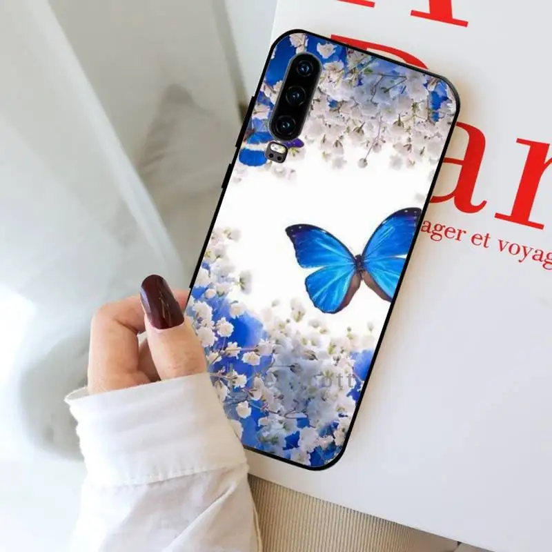 

Bling blue butterfly Phone Case For Huawei Y5 Y6 II Y7 Y9 PRIME 2018 2019 NOVA3E P20 PRO P10 Honor 10