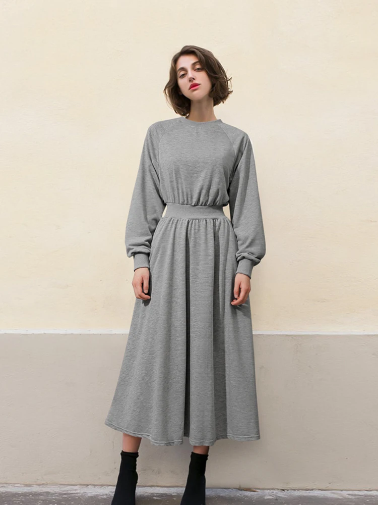 Одежда для осени и зимы женское тонкое платье-свитер средней длины европейского