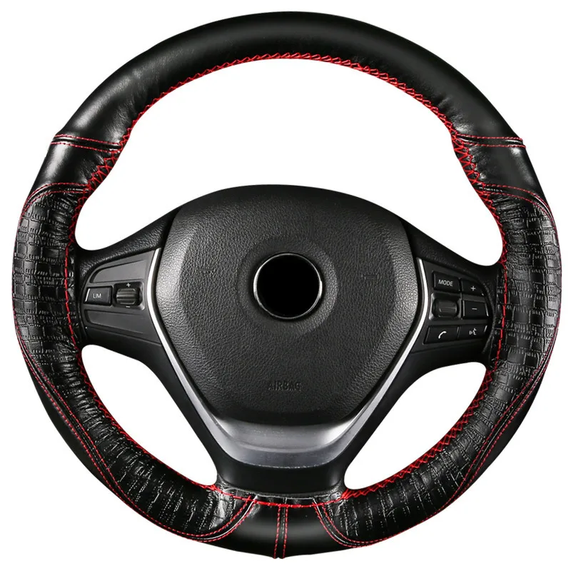 

Car Steering Wheel Cover Cowhide Steering Wheel Cover Four Seasons Universal Sports Color Cover