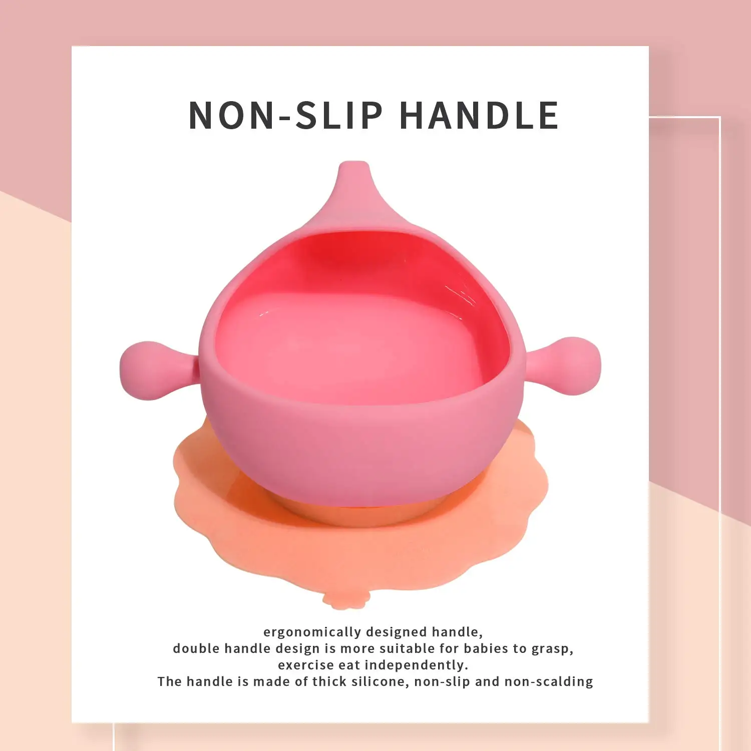 

Infant Self Silicone Baby Suction Bowl with Spoon Baby 3pcs/set First Feeding Set for kids Toddler Led Weaning (Grey pink green)