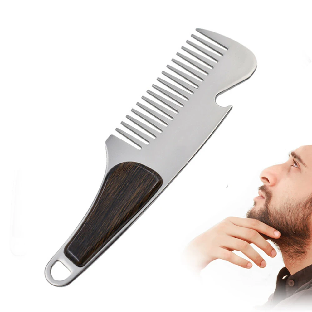Stainless Steel Wood Grain Handle Silver Tooth Portable Male Comb Cool Styling Practical Beard | Красота и здоровье