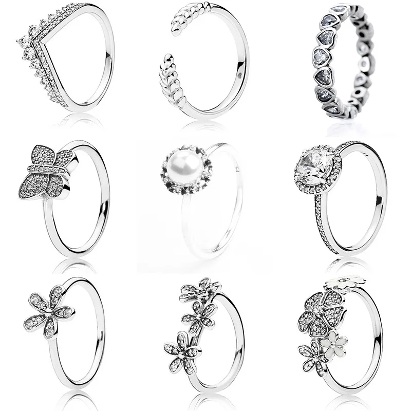 

Classic Silver Color Rings With Flower Pearl Butterfly Rice Ear Crystal Wedding & Party Ring For Women Jewelry