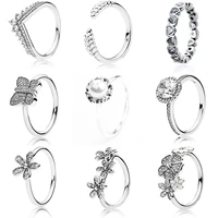 classic silver color rings with flower pearl butterfly rice ear crystal wedding party ring for women jewelry