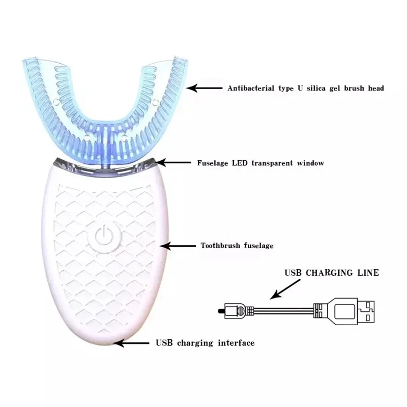 

U-shaped Electric Mouth Toothbrush 360 Degree Oral Cleaning Portable Home Ultrasonic USB Rechargeable Teeth Brightening Tool