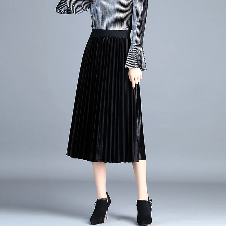 Плиссированные юбки женские 2019 осенние 10 цветов элегантные эластичные высокая
