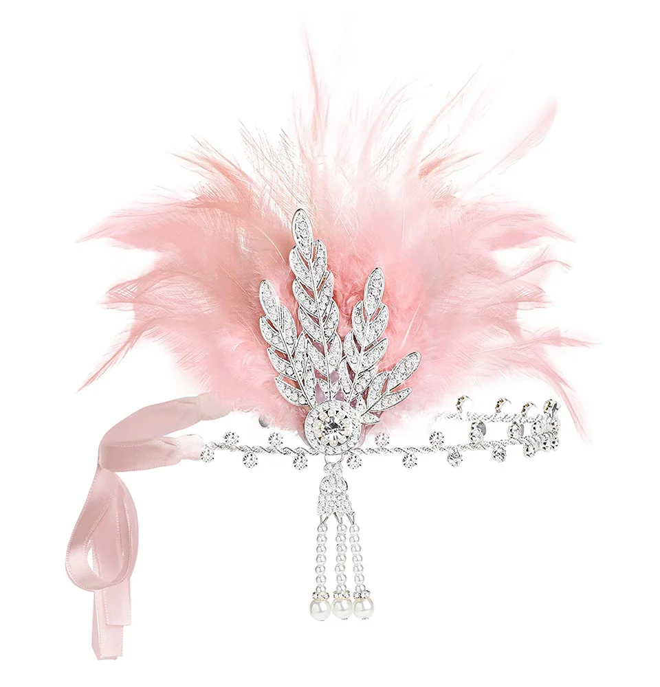 Pink(DD) 1920s Хлопушка повязка на голову Ревущие 20s аксессуары Great Gatsby вечерние свадебные головные уборы аксессуары для волос - Цвет: Pink(DD)