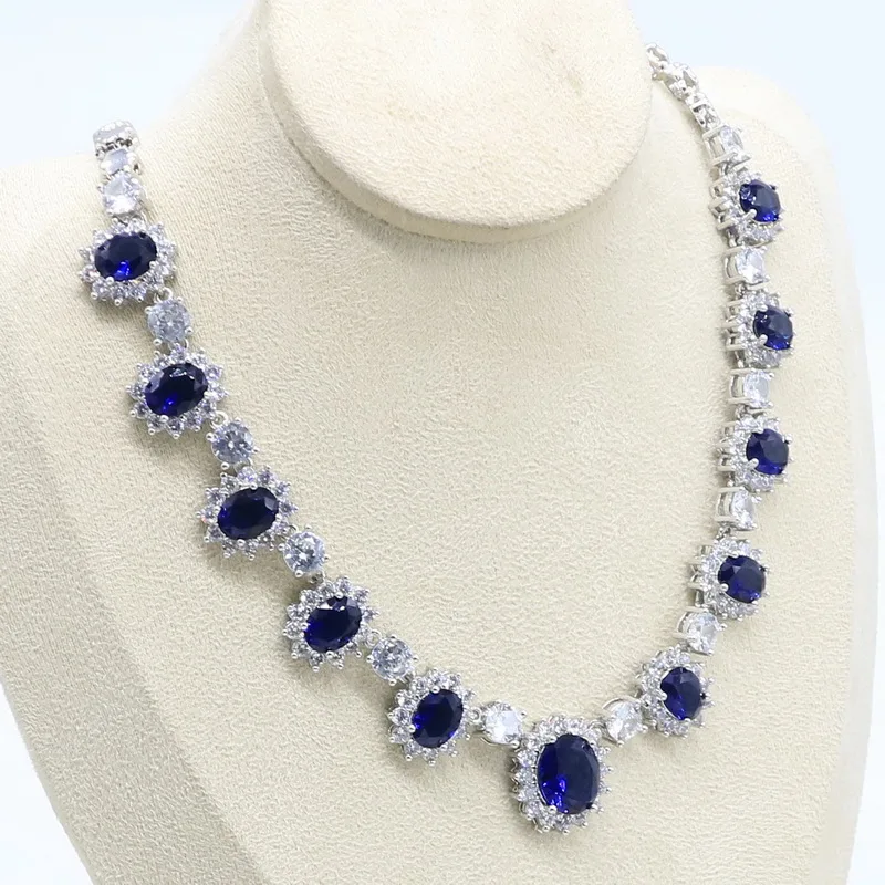 Свадебные ювелирные наборы серебряного цвета для женщин синее полудрагоценное